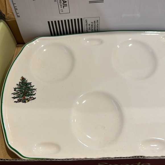 SPODE CHRISTMAS TREE 5 PIECE HORS D OEURVE BOX SET NEW IN BOX Rare Holiday Dinin - Picture 4 of 6